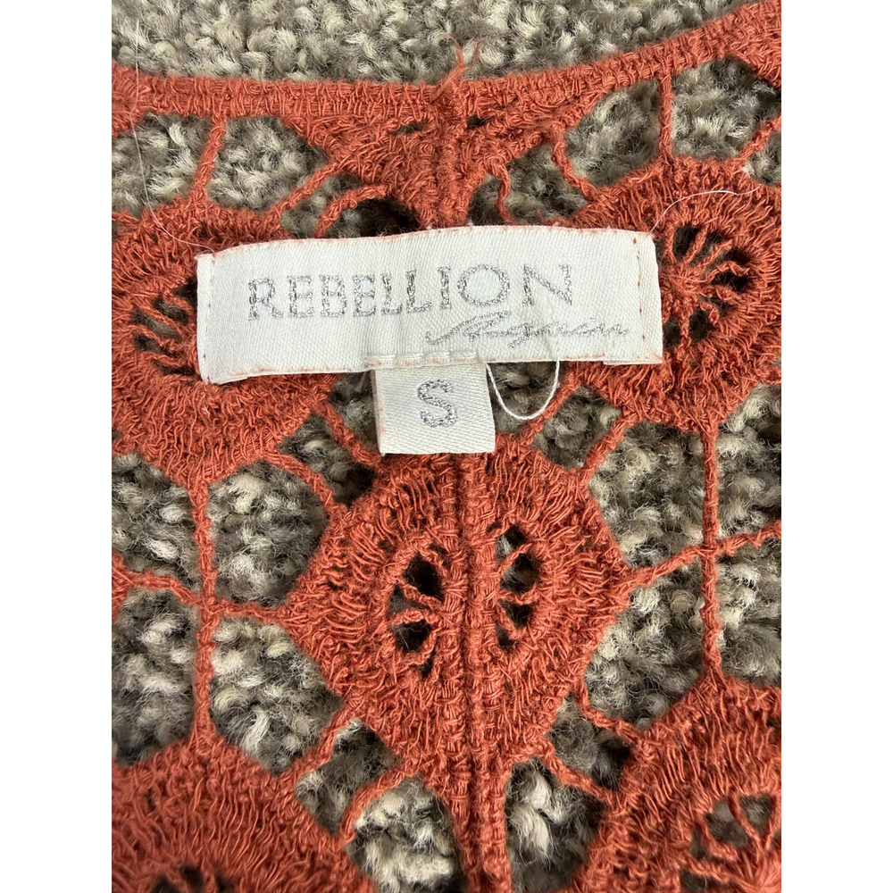 Boho Crochet Fringe Cardigan Rust Open Knit Festival Kimono Duster S - Picture 6 of 8